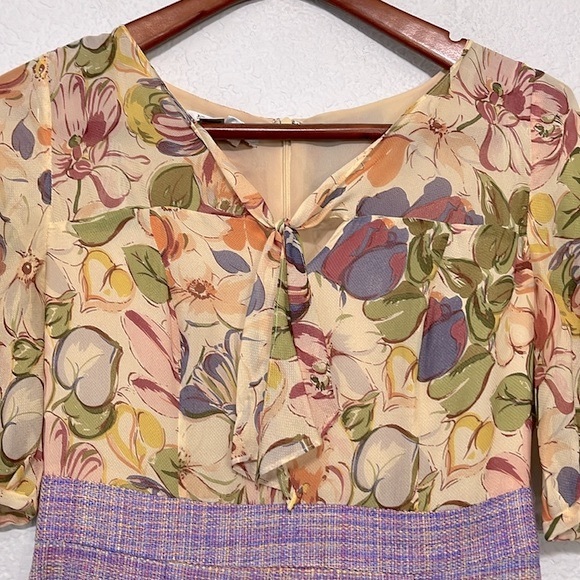 Kay Unger Vintage Silk Floral Tweed Pinup Dress - Picture 3 of 16